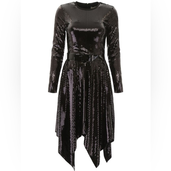 Zara Dresses & Skirts - Sequin Asymmetric Black Dress Size XS